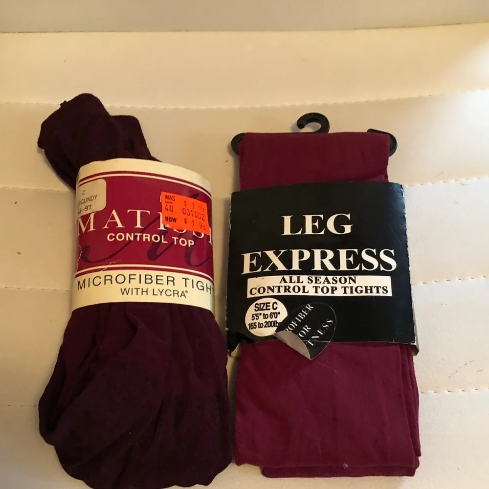 Sears Burgundy Control Top Tights Pair